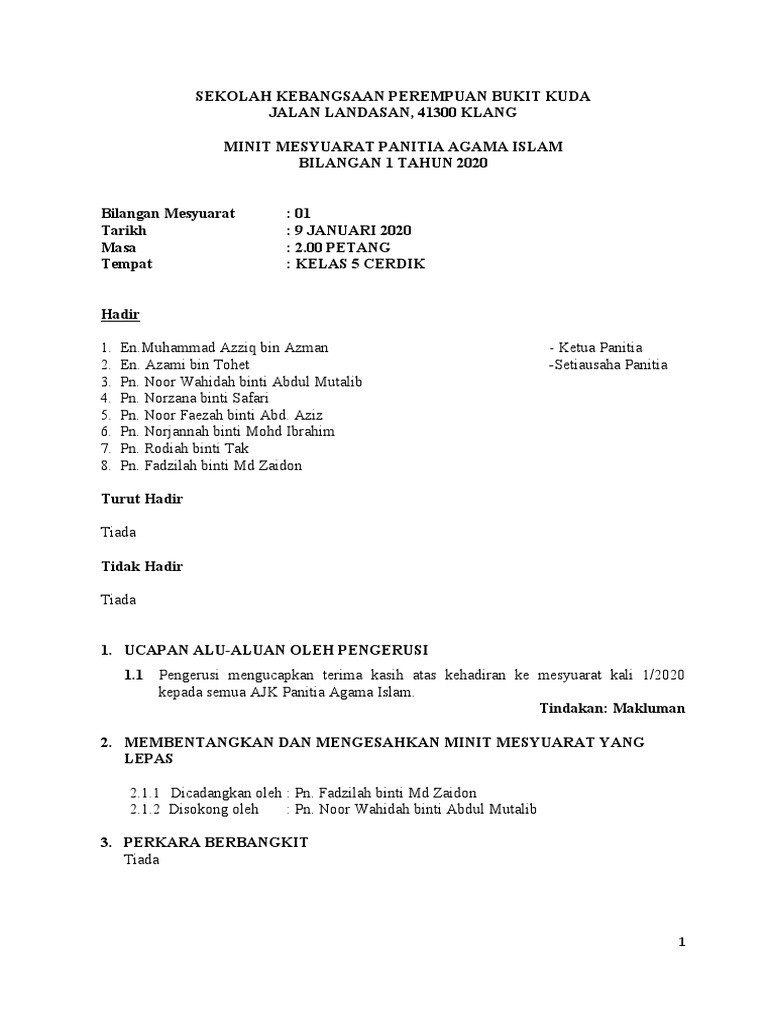 Minit Mesyuarat 1 Pai 2020