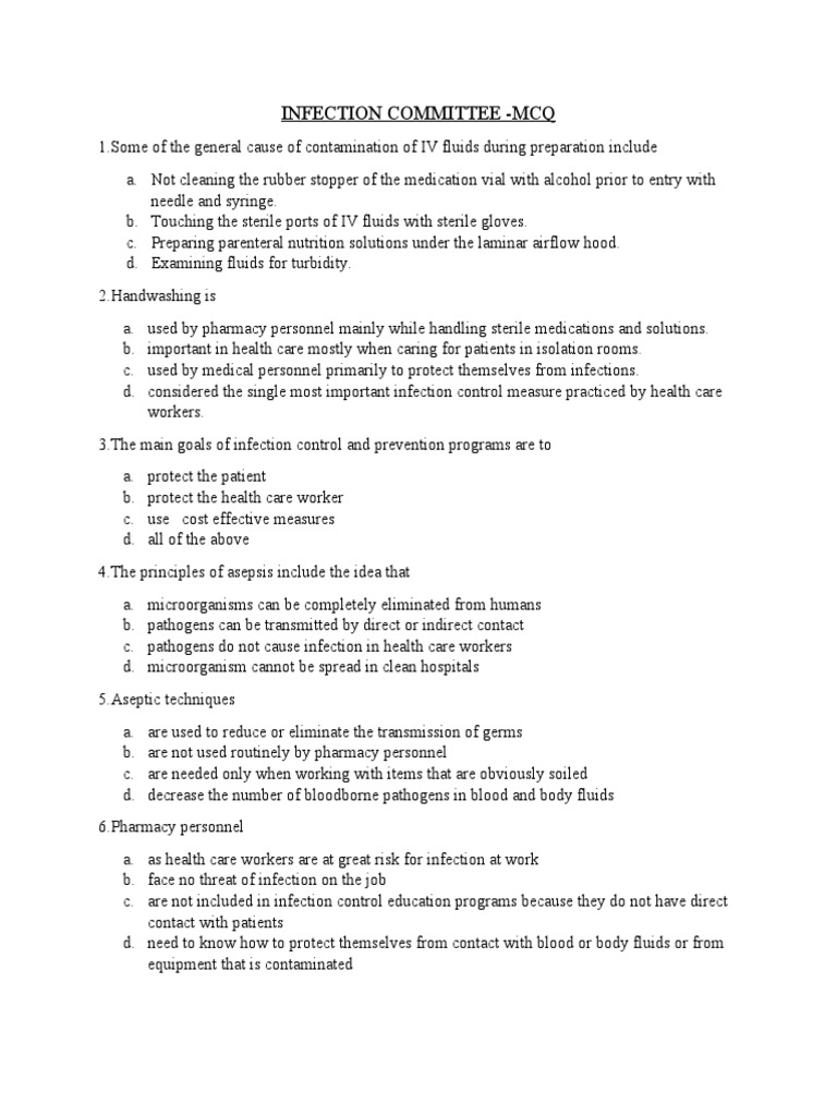 McqInfection Committee PDF Infection Control Infection