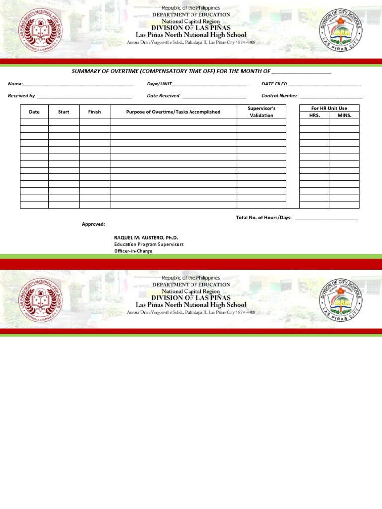 CTO Leave Overtime Summary Form | PDF