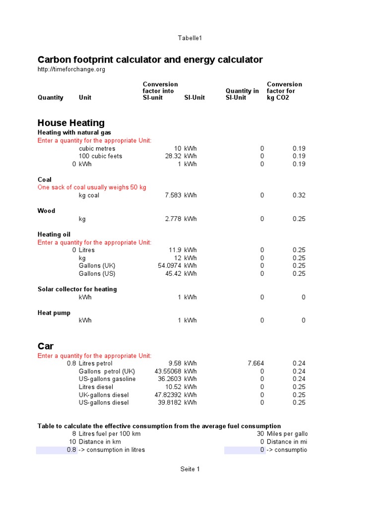 Carbon Footprint & Energy Calculator | PDF | Kilowatt Hour | Diesel Fuel