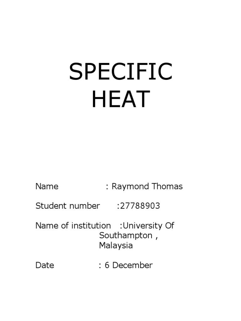 Specific Heat Lab Report PDF Heat Latent Heat