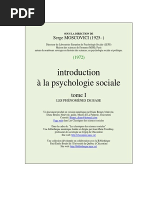 serge moscovici introduction a la psychologie sociale tome i pdf psychologie sociale psychologie