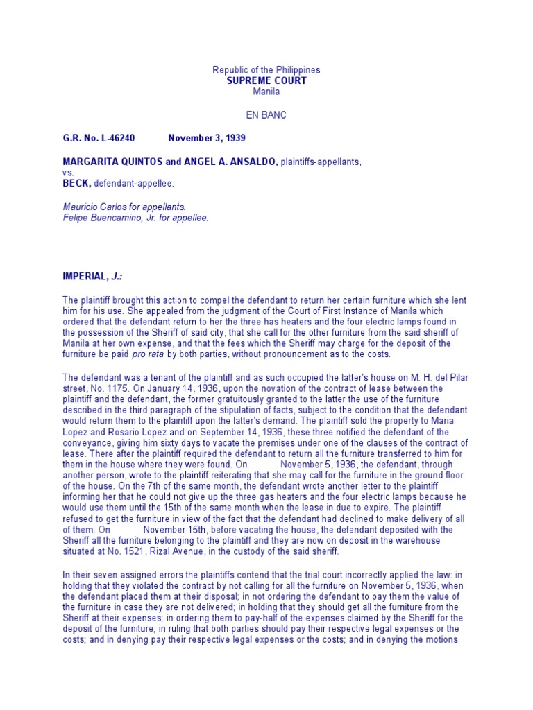 Quintos VS Beck PDF Lease Judgment (Law)