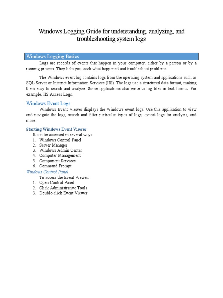 Windows Logging Guide | PDF | Microsoft Windows | Server (Computing)