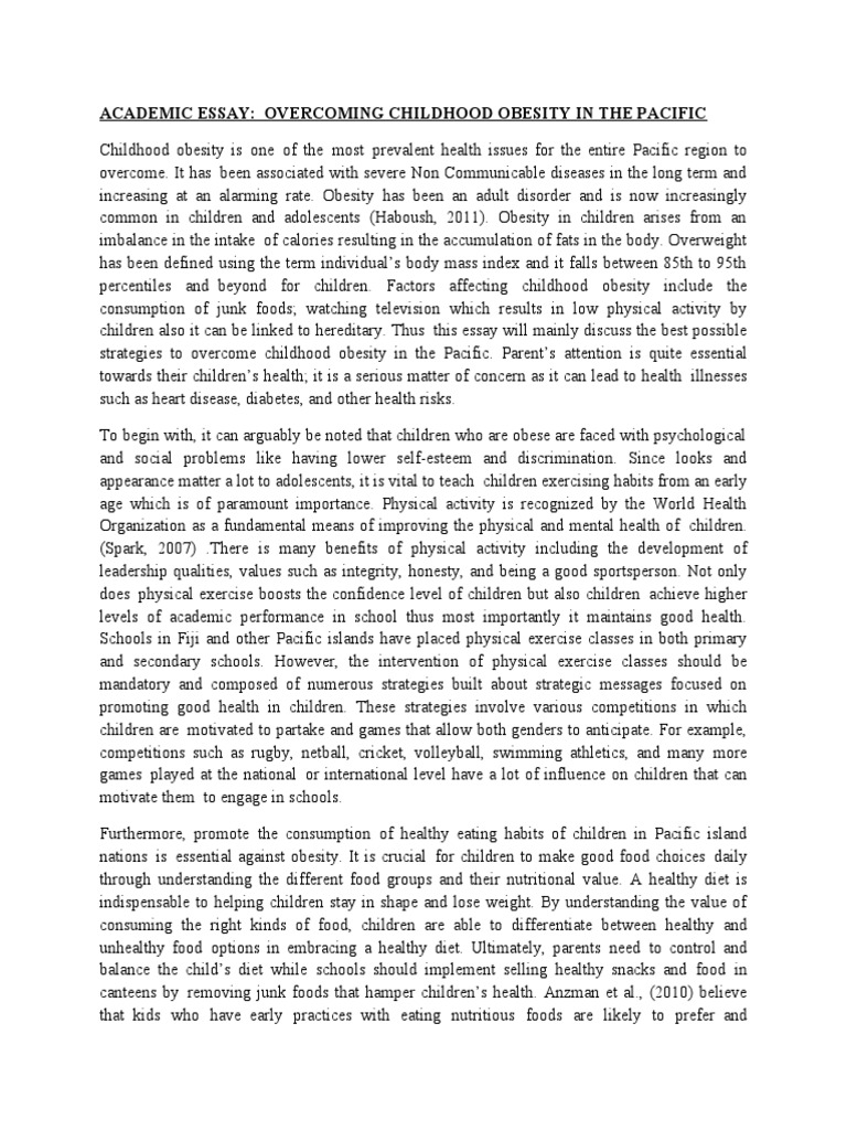 Academic Essay On Overcoming Childhood Obesity in The Pacific | PDF ...