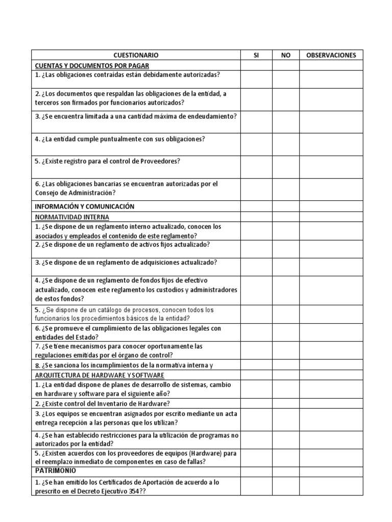 Cuestionario de Control Interno Empresarial | PDF | Regulación | Marketing