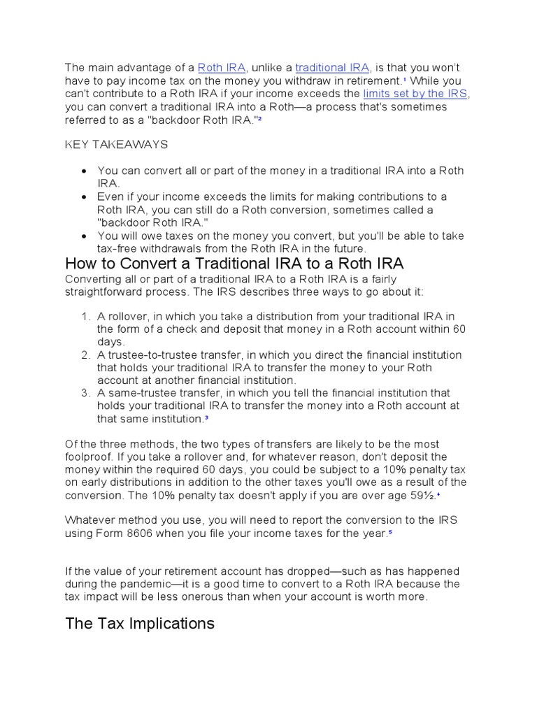 Converting Traditional IRA to Roth IRA | PDF | Individual Retirement ...