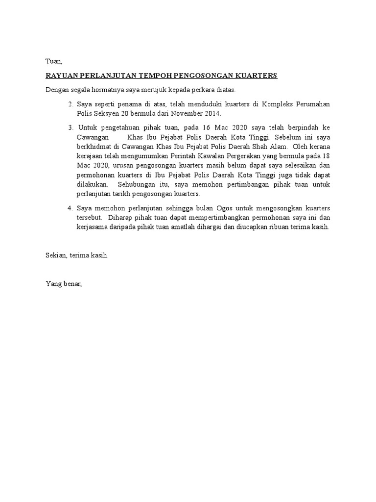 Surat Lanjut Kuarters Pdf
