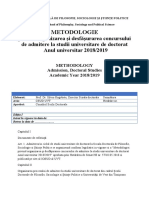 Metodologie Admitere ŞCOALA DOCTORALĂ DE FILOSOFIE SOCIOLOGIE ȘTIINȚE POLITICE 2018 19