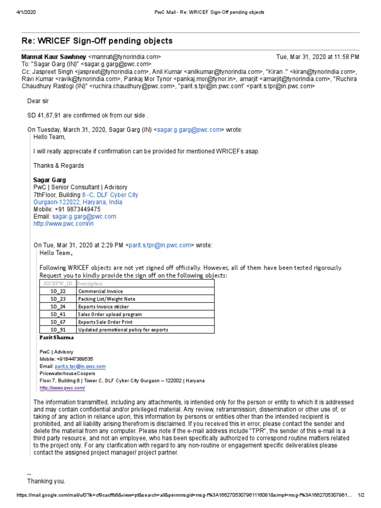 WRICEF Sign-Off Confirmation Needed | PDF | Cyberspace | Business