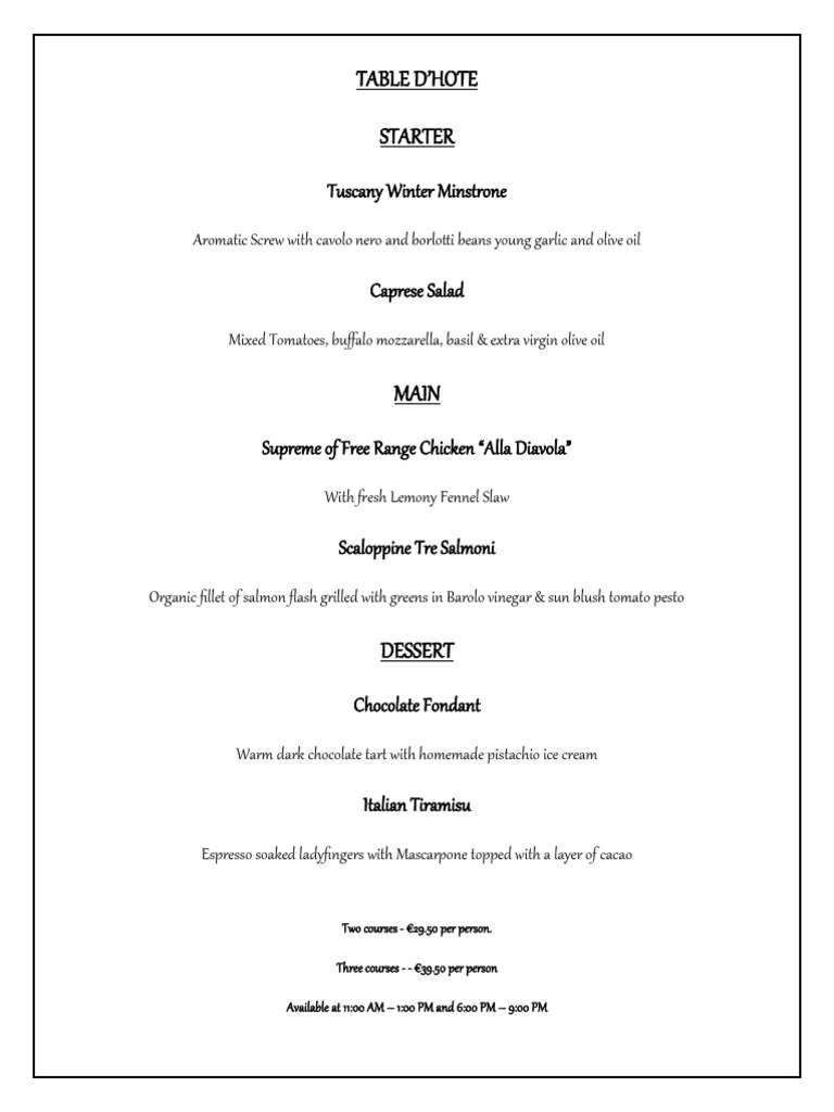 Table D'hote Menu Sample | PDF
