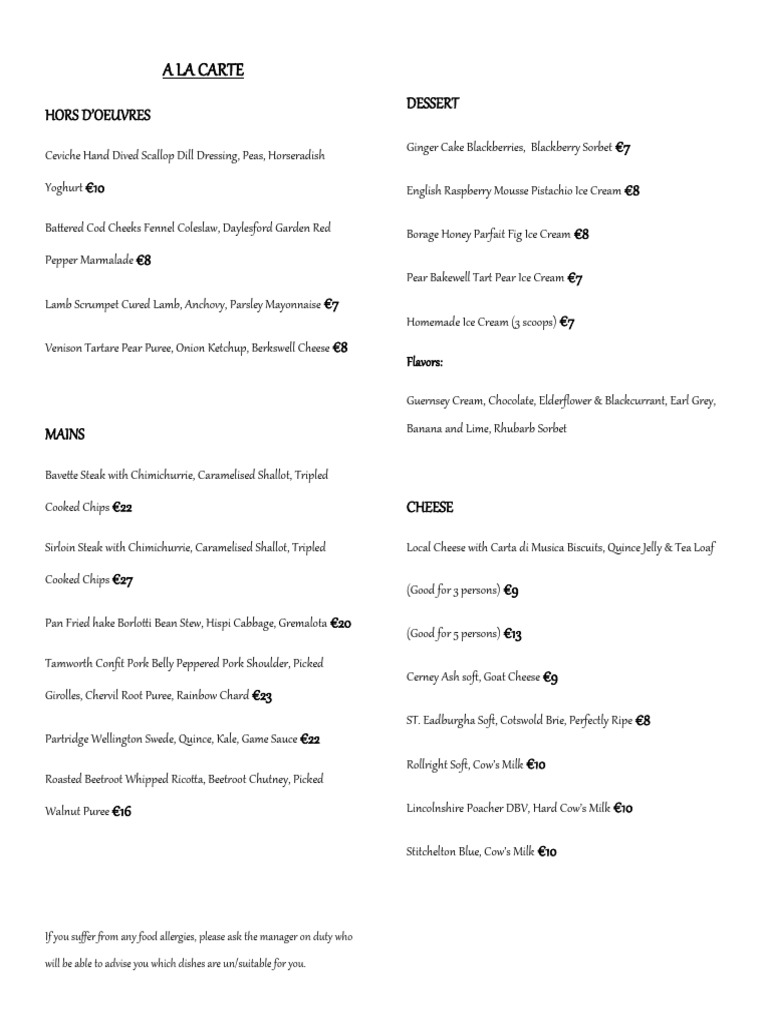 A La Carte Menu Sample | PDF | French Fries | European Cuisine