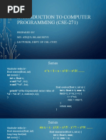 Introduction To Computer Programming (Cse-271) : Prepared by Md. Atiqul Islam Rizvi Lecturer, Dept. of Cse, Cuet