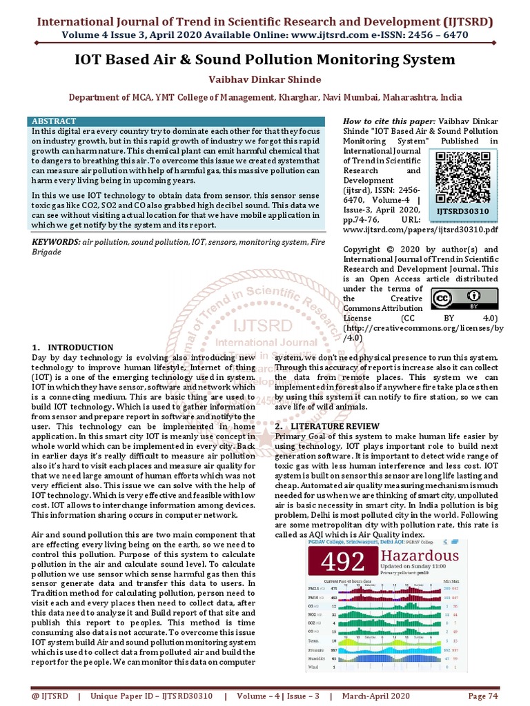 IOT Based Air and Sound Pollution Monitoring System | PDF | Internet Of ...