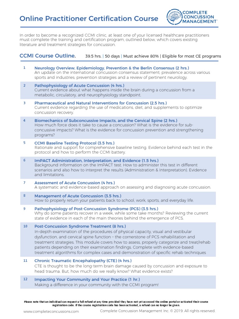 CCMI Practitioner Course Itinerary 1 | PDF | Concussion | Chronic ...