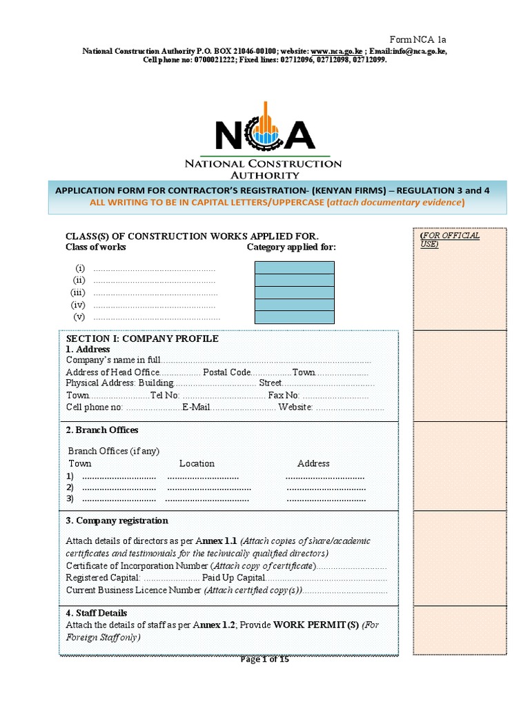 NCA Contractor Registration Application | PDF | Electrician ...