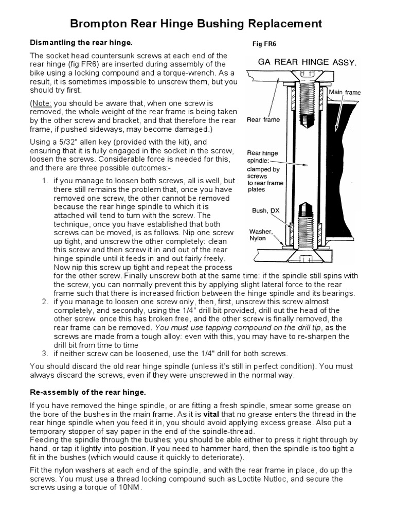 Brompton Rear Hinge Bushing Replacement | PDF | Drill | Screw