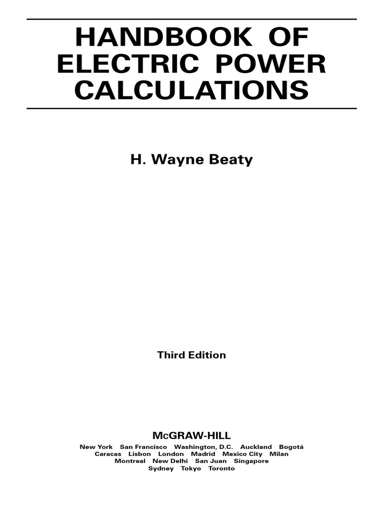 Handbook of Electric Power Calculations H. Wayne Beaty PDF