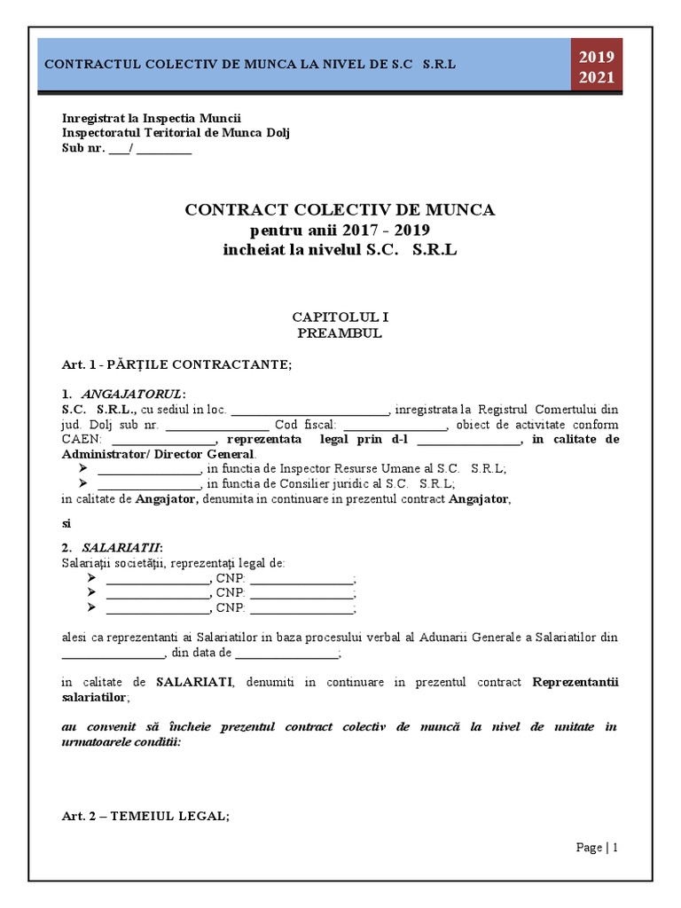 Model CONTRACT COLECTIV DE MUNCA PDF