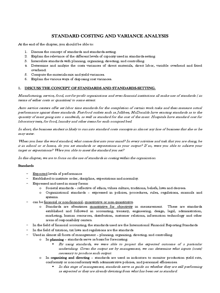 STANDARD COSTING AND VARIANCE ANALYSIS (Repaired) | PDF | Labour ...