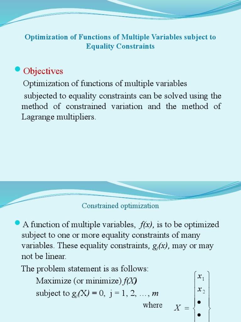 Lect 5 Equality Constraint Optimization | PDF | Mathematical ...