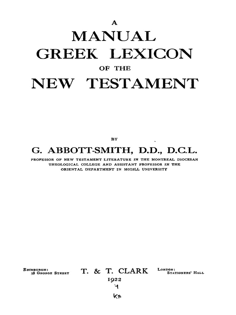 A Manual Greek Lexicon Of The New Testament Abbott Smith Lexicon Pdf New Testament Religious Texts
