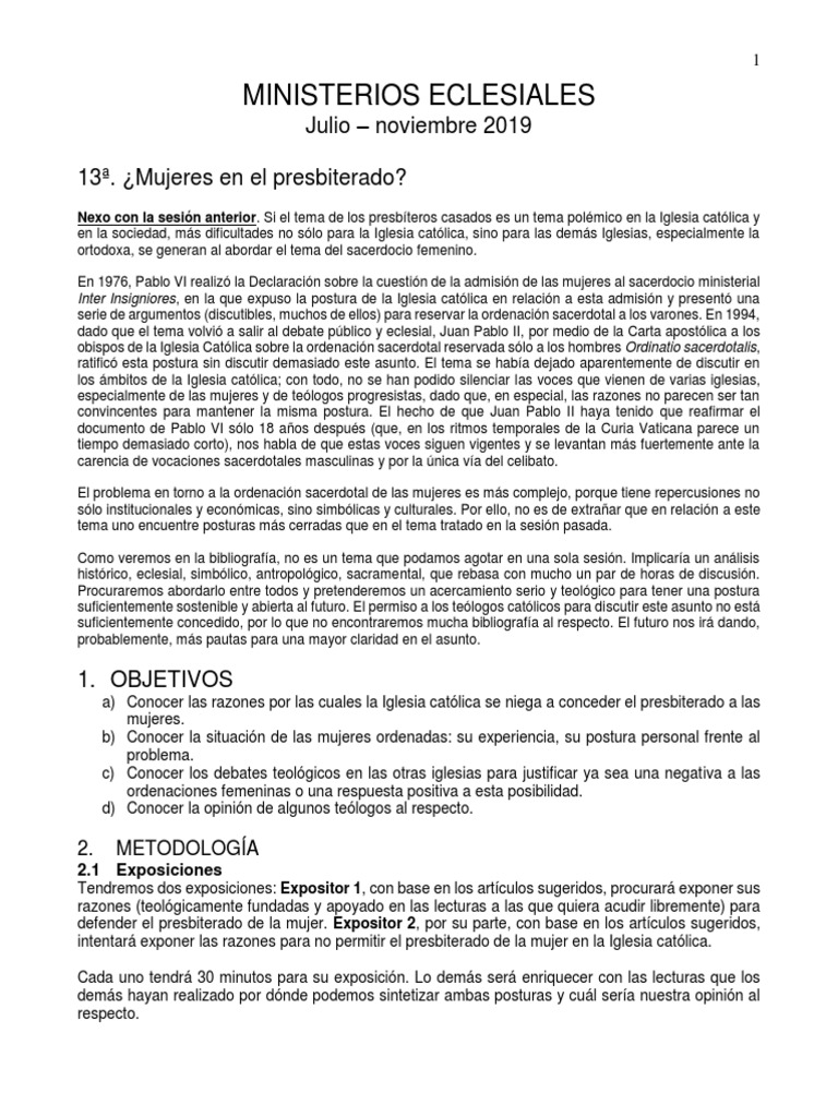 Debate sobre el sacerdocio femenino en la Iglesia | PDF | Sacerdote ...