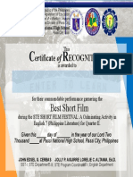 Best Short Film Cert