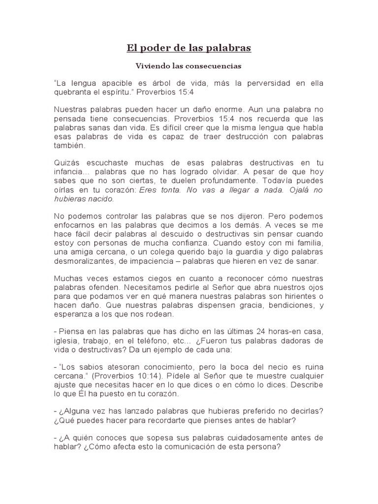 El poder de las palabras en nuestras vidas | PDF
