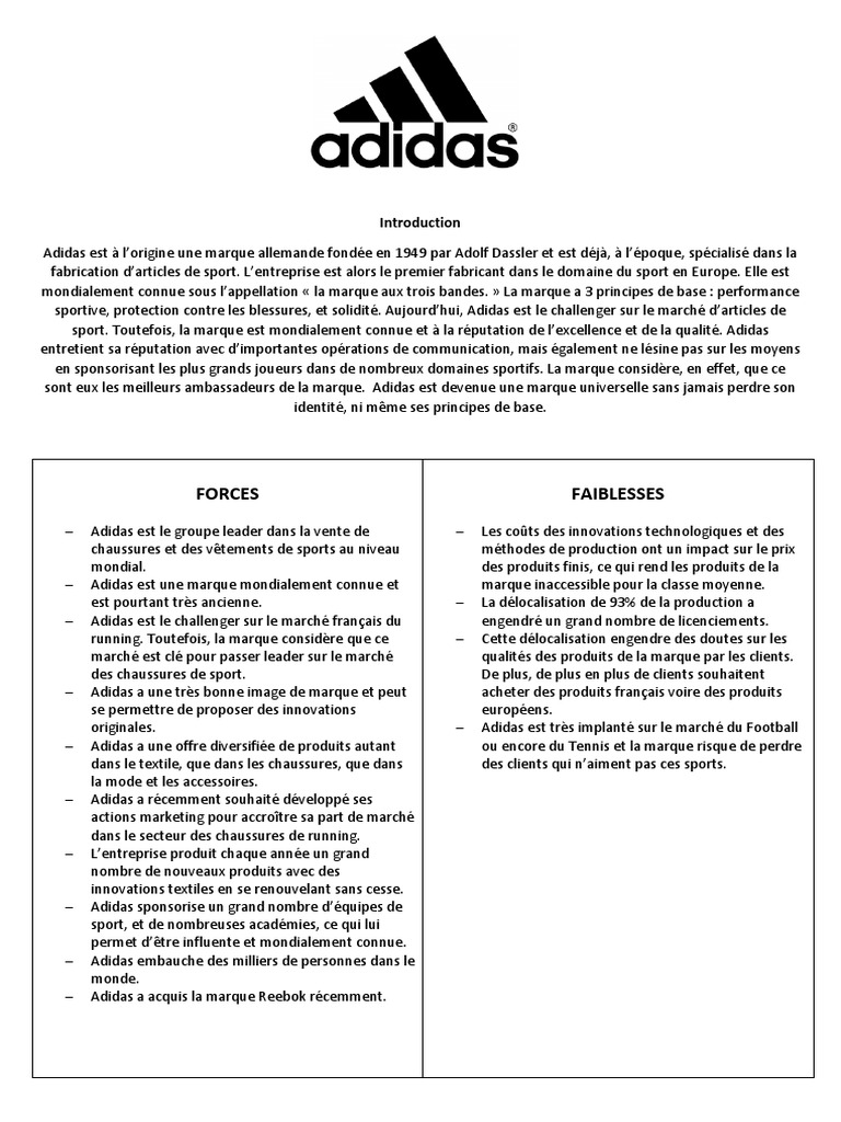 Analyse Swot Adidas | | Adidas Marque