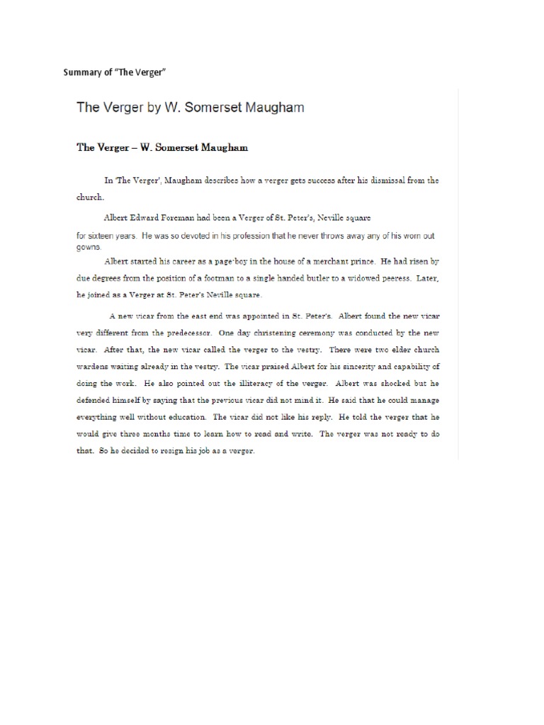Summary of The Verger PDF