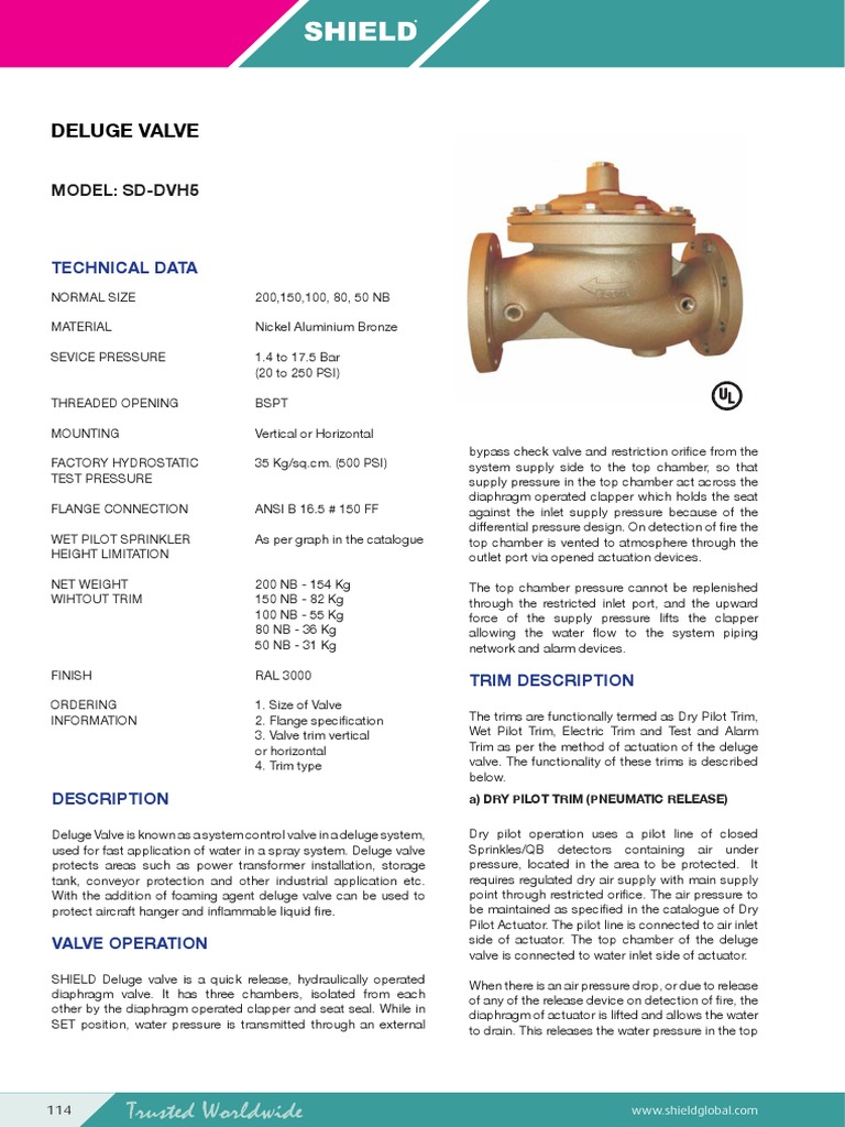 Deluge Valve Technical Data | PDF | Fire Sprinkler System | Aircraft ...