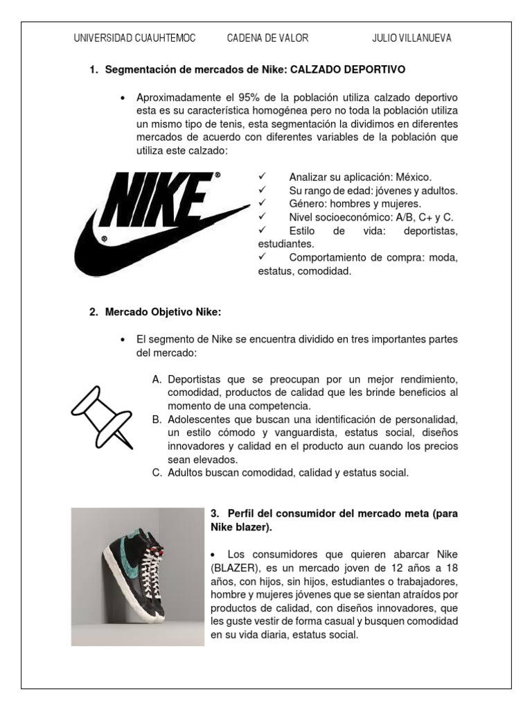 Segmentacion de Mercado Tenis Nike | PDF | | Estatus social