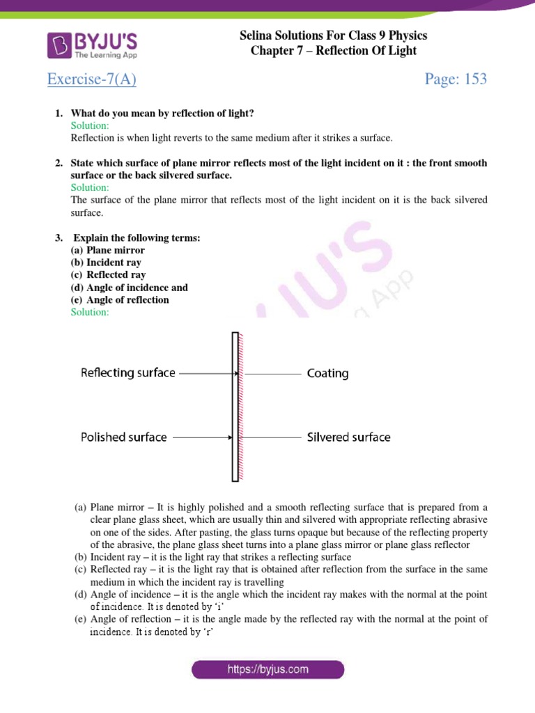 Class 9 Physics: Reflection of Light Solutions | PDF | Reflection ...