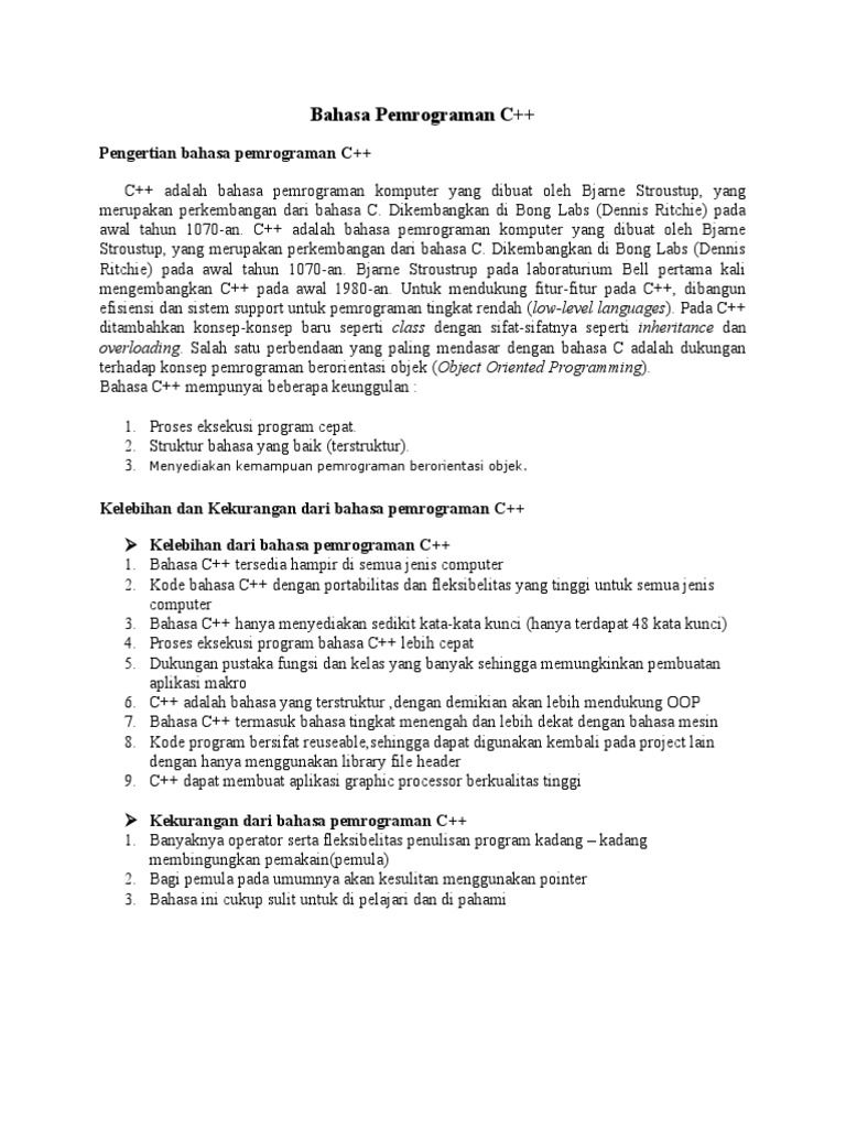 Pengertian Bahasa Pemrograman C | PDF