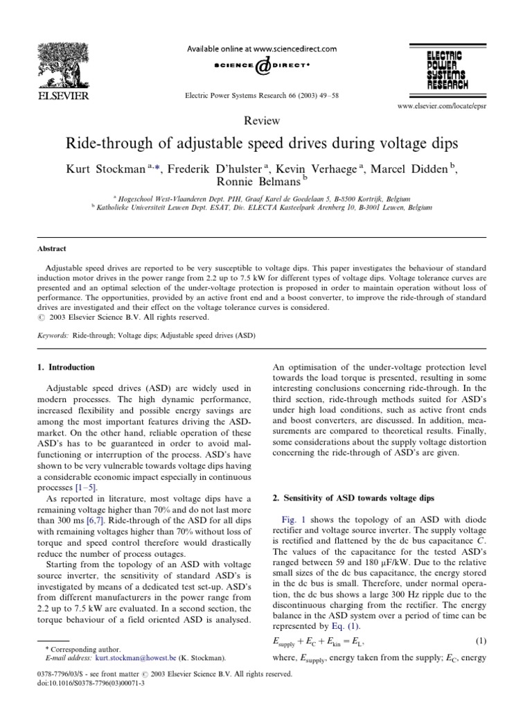 Ride-Through of Adjustable Speed Drives During Voltage Dips: Review ...