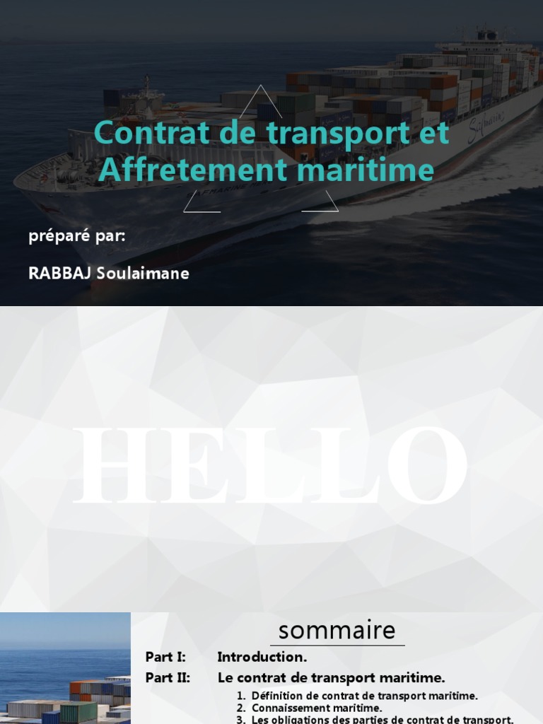 Contrat De Transport Et Affretement Maritime Prepare Par Rabbaj Soulaimane Connaissement Transport