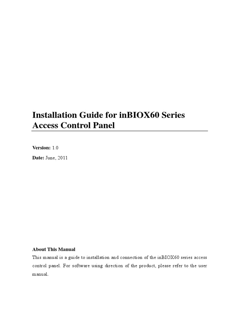 Installation Guide For inBIOX60 Series Access Control Panel V1.0 | PDF ...