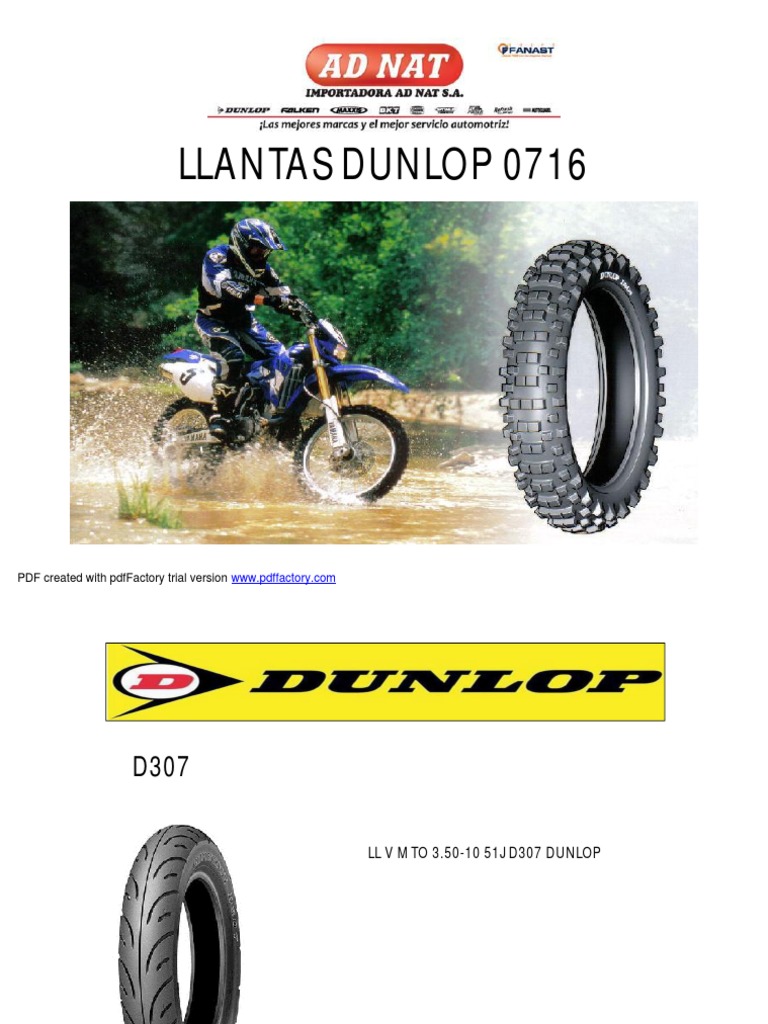 Dunlop Tire Specifications and Sizes for Motorcycles and ATVs PDF