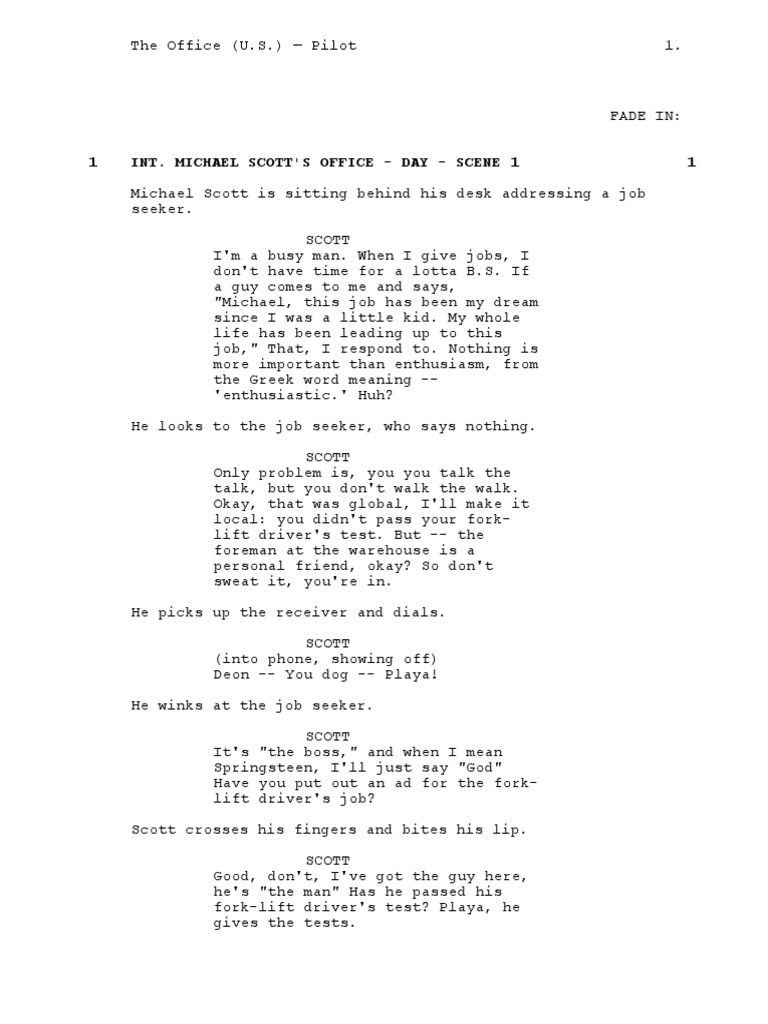 Int. Michael Scott'S Office - Day - Scene 1 1 1 | PDF