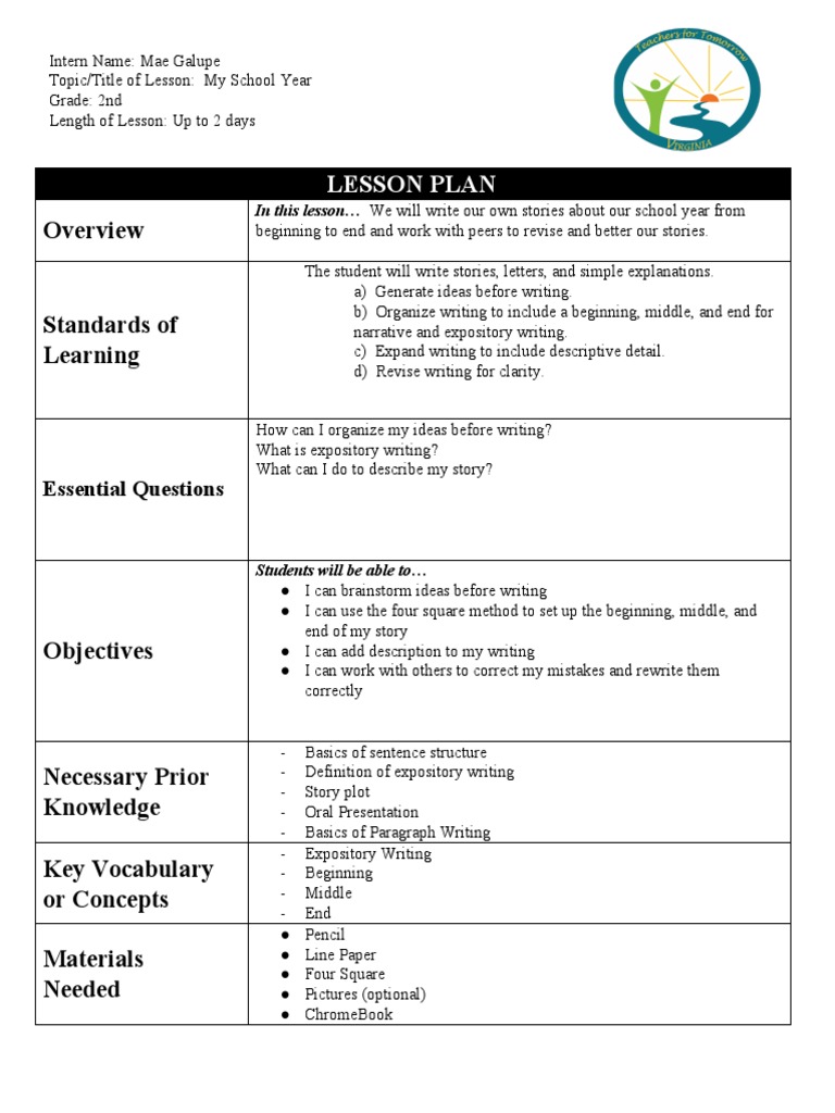 2nd Grade Expository Writing Lesson Plan | PDF | Lesson Plan | Behavior ...