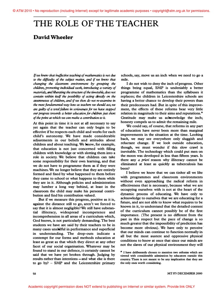 The Role of The Teacher PDF | PDF | Autonomy | Science