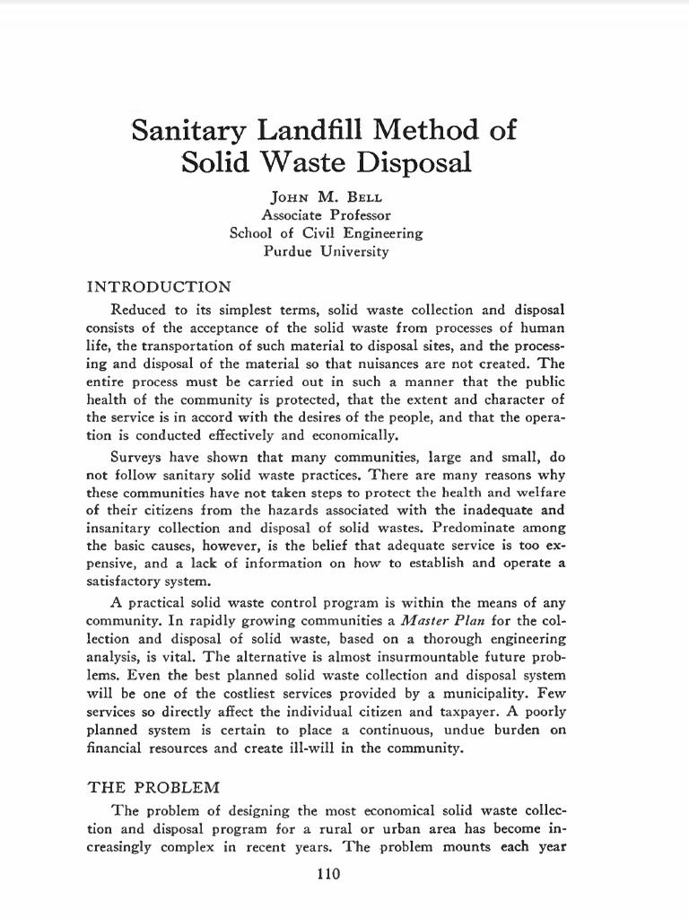 Sanitary Landfill Method of Solid Waste Disposal PDF Waste