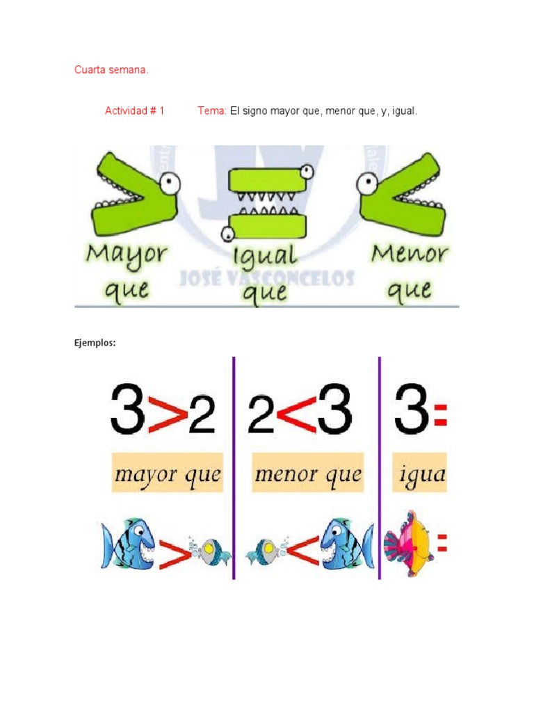 Signos de mayor y menor que: Ejemplos | PDF | Artes del Lenguaje y ...