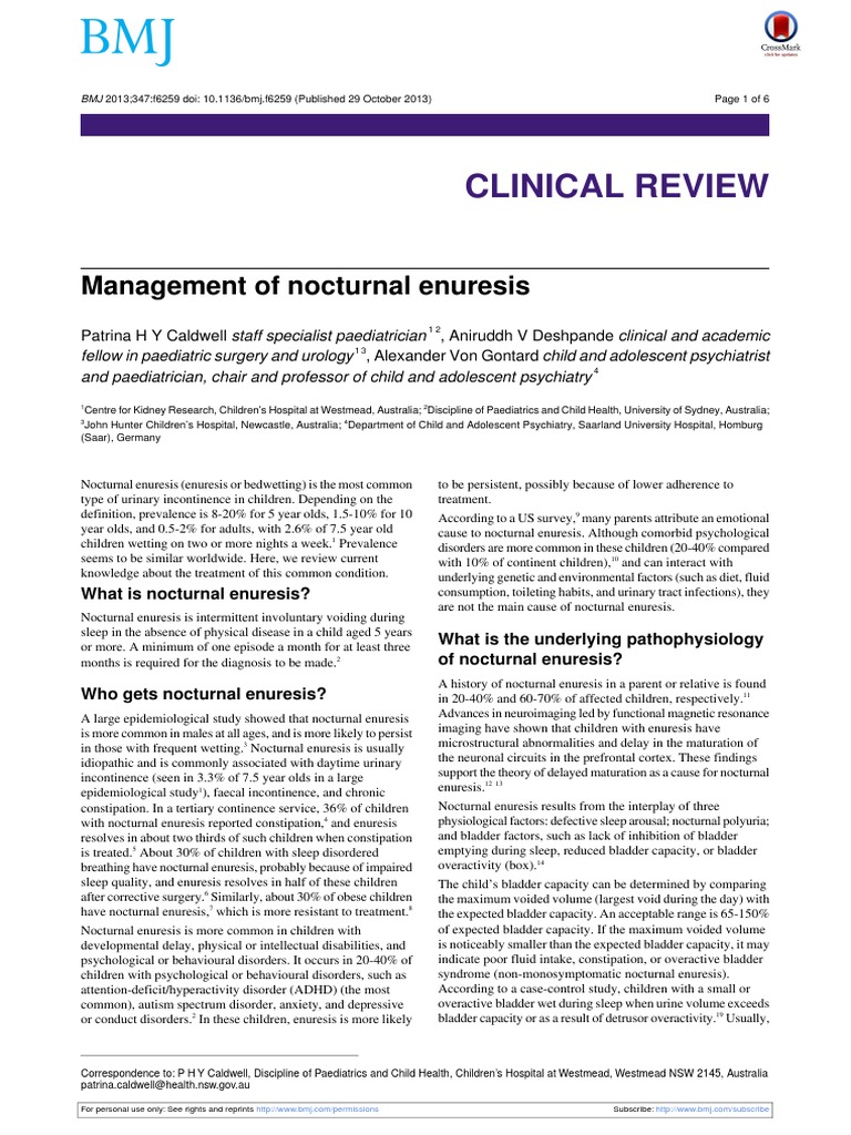 Caldwell2013review Nocturnal Enuresis PDF Urinary Incontinence
