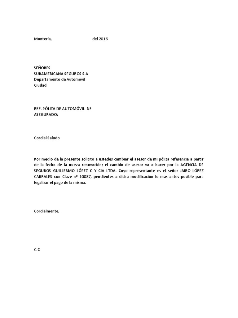 Carta De Cambio Asesor Pdf