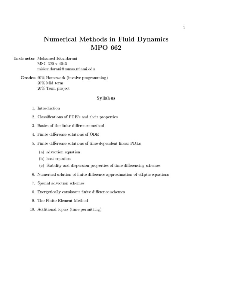 Numerical Methods in Fluid Dynamics | PDF | Partial Differential ...