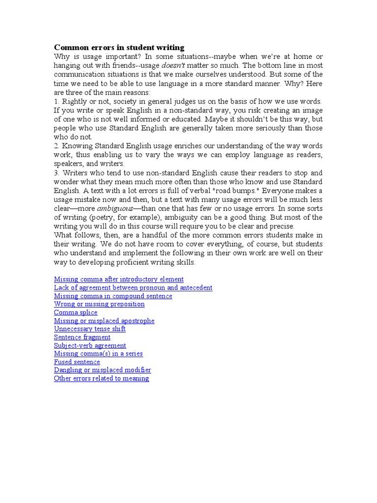 Common Errors in Student Writing | PDF