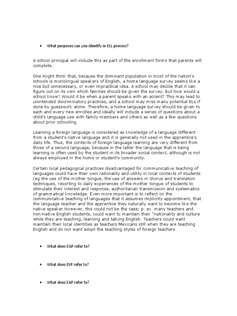 What Purposes Can You Identify in ELL Process | PDF | Language Arts ...
