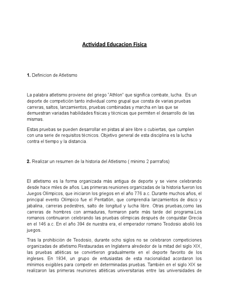 Tarea de Educacion Fisica Sobre El Atletismo | PDF | Deporte del ...